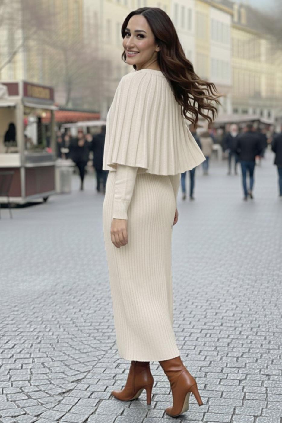 Tesettür giyim BEJ BOLEROLU TRİKO ELBİSE T 8744