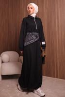 Tesettür giyim SİYAH T 9017 NSS FERMUARLI ELBİSE