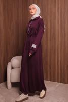 Tesettür giyim BORDO T 9017 NSS FERMUARLI ELBİSE