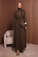 Tesettür giyim KAHVE T 9017 NSS FERMUARLI ELBİSE