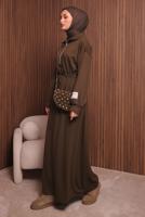 Tesettür giyim KAHVE T 9017 NSS FERMUARLI ELBİSE
