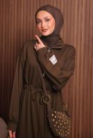 Tesettür giyim KAHVE T 9017 NSS FERMUARLI ELBİSE