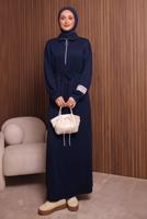 Tesettür giyim LACİVERT T 9017 NSS FERMUARLI ELBİSE