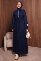 Tesettür giyim LACİVERT T 9017 NSS FERMUARLI ELBİSE