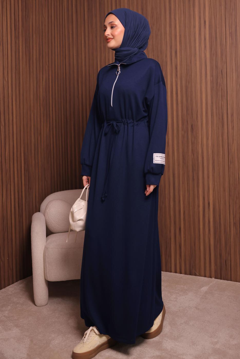 Tesettür giyim LACİVERT T 9017 NSS FERMUARLI ELBİSE