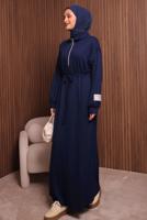 Tesettür giyim LACİVERT T 9017 NSS FERMUARLI ELBİSE