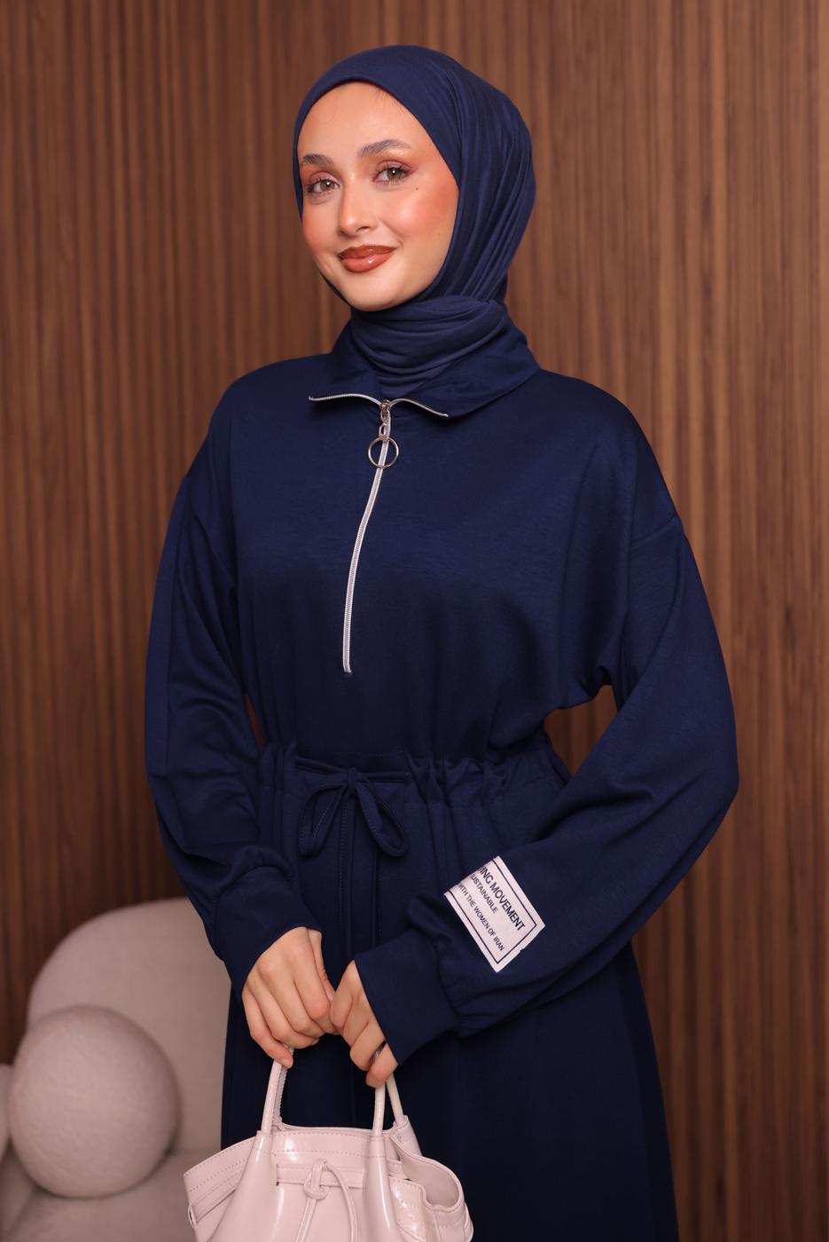 Tesettür giyim LACİVERT T 9017 NSS FERMUARLI ELBİSE