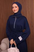 Tesettür giyim LACİVERT T 9017 NSS FERMUARLI ELBİSE