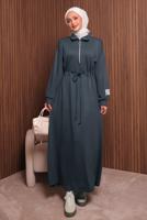 Tesettür giyim GRİ T 9017 NSS FERMUARLI ELBİSE
