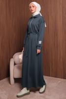 Tesettür giyim GRİ T 9017 NSS FERMUARLI ELBİSE