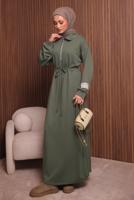 Tesettür giyim YEŞİL T 9017 NSS FERMUARLI ELBİSE