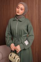 Tesettür giyim YEŞİL T 9017 NSS FERMUARLI ELBİSE