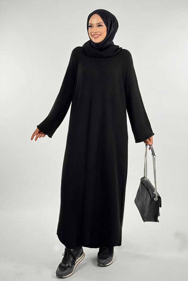Vêtements hijab NOIR ROBE EN MAILLE À COL ROULÉ T 90281 - TRENDTESETTÜR
