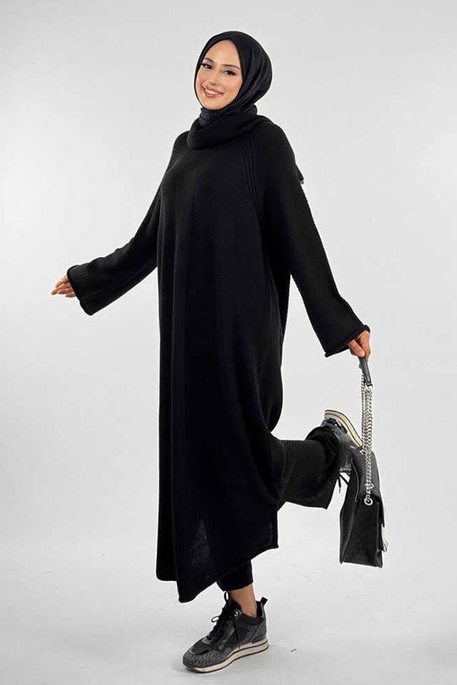 Vêtements hijab NOIR ROBE EN MAILLE À COL ROULÉ T 90281