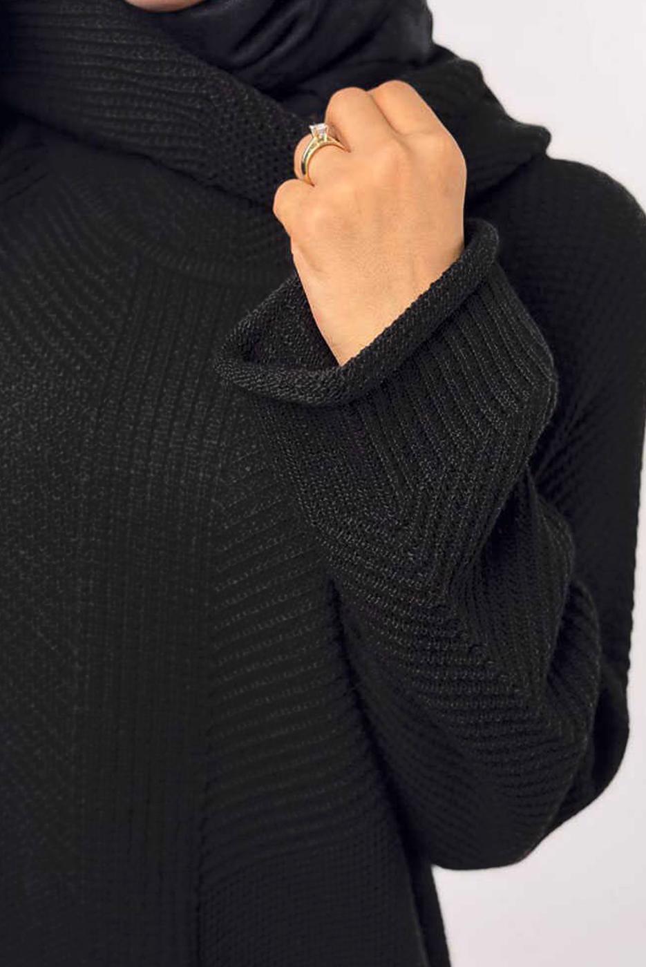 Vêtements hijab NOIR ROBE EN MAILLE À COL ROULÉ T 90281