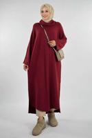 Vêtements hijab ROUGE BORDEAUX ROBE EN MAILLE À COL ROULÉ T 90281