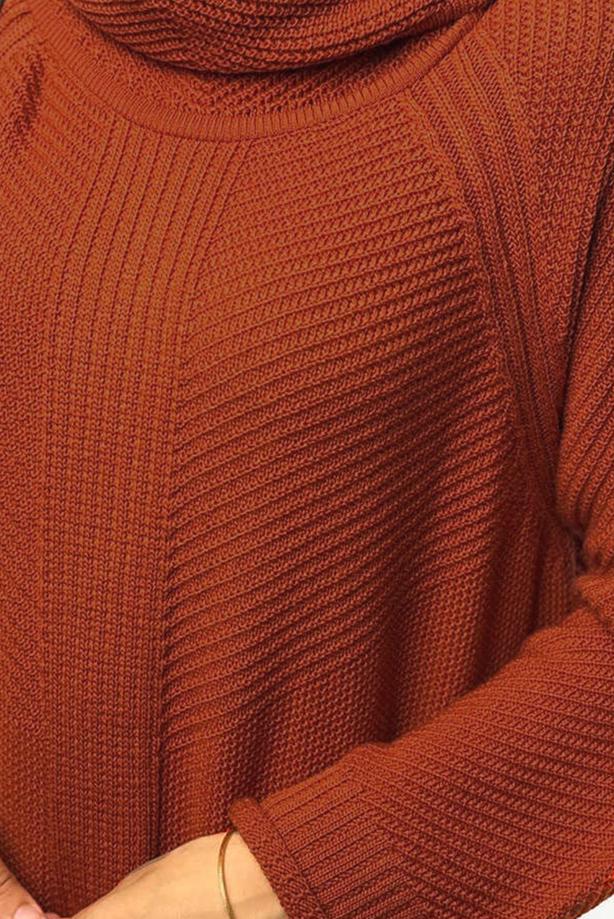 Vêtements hijab BRUN ROBE EN MAILLE À COL ROULÉ T 90281 - TRENDTESETTÜR