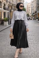 Tesettür giyim SİYAH PİLİSELİ ETEK T 0654