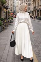 Tesettür giyim BEYAZ PİLİSELİ ETEK T 0654