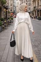 Tesettür giyim EKRU PİLİSELİ ETEK T 0654