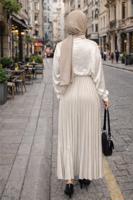 Tesettür giyim EKRU PİLİSELİ ETEK T 0654