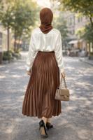 Tesettür giyim TABA PİLİSELİ ETEK T 0654