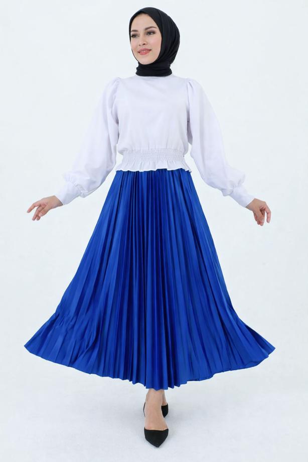 Tesettür giyim LACİVERT PİLİSELİ ETEK T 0654 - TRENDTESETTÜR