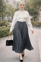 Tesettür giyim GRİ PİLİSELİ ETEK T 0654