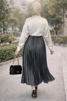 Tesettür giyim GRİ PİLİSELİ ETEK T 0654