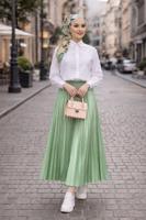 Tesettür giyim YEŞİL PİLİSELİ ETEK T 0654