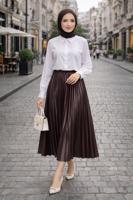 Tesettür giyim KAHVE PİLİSELİ ETEK T 0654