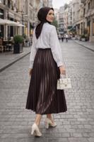 Tesettür giyim KAHVE PİLİSELİ ETEK T 0654
