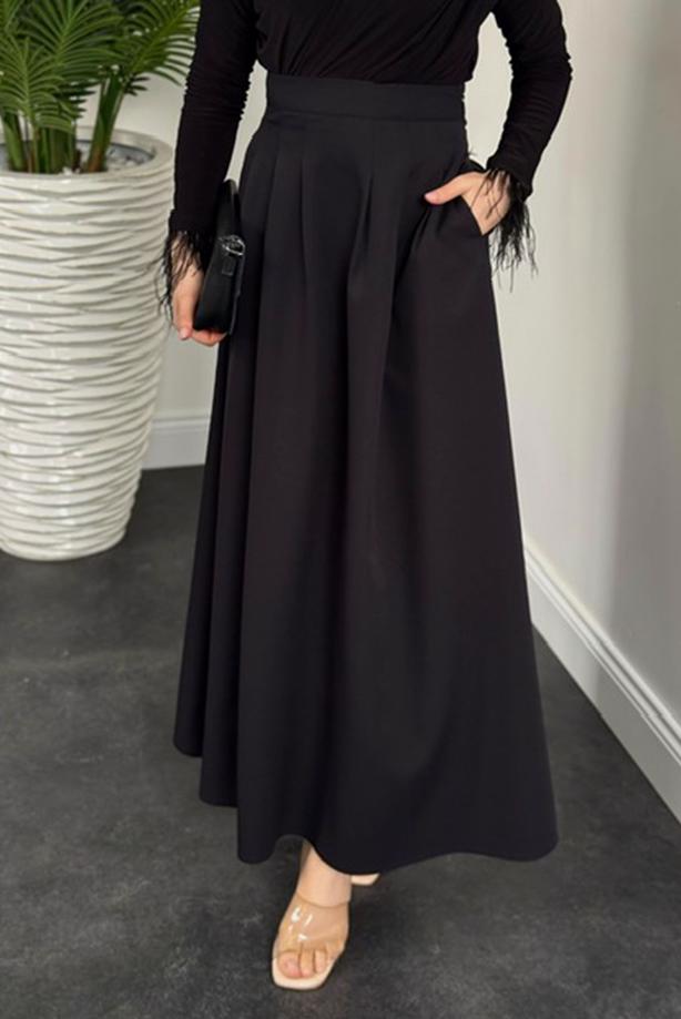 Hijab clothing BLACK PLEATED POCKET SKIRT T 2126 - TRENDTESETTÜR
