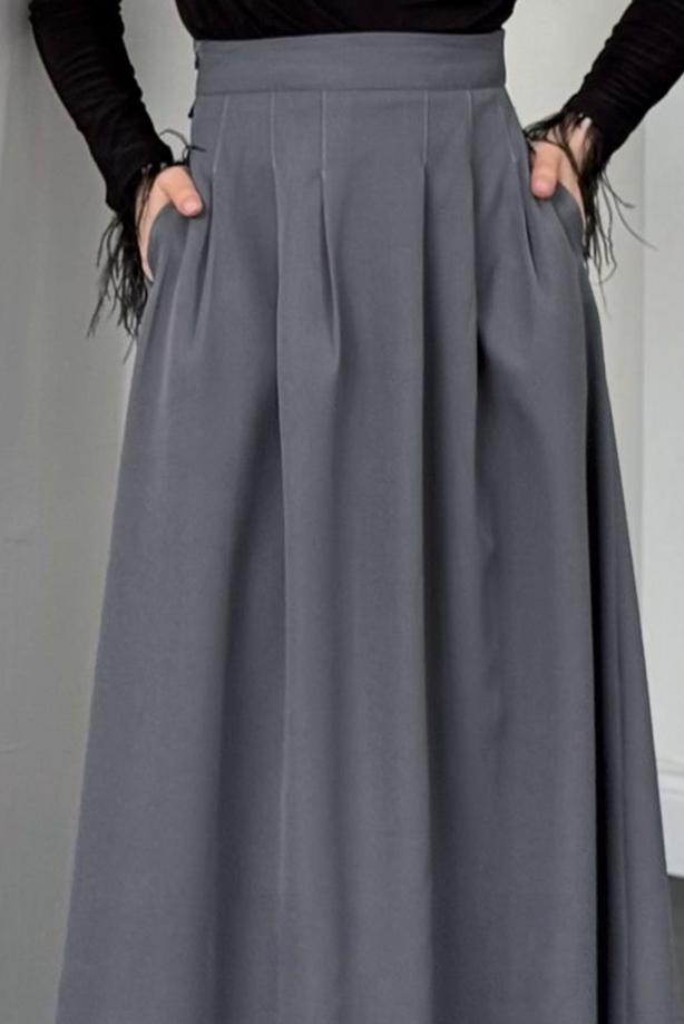 Hijab clothing GREY PLEATED POCKET SKIRT T 2126 - TRENDTESETTÜR