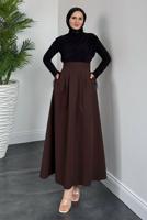 Tesettür giyim KAHVE PİLELİ CEPLİ ETEK T 2126