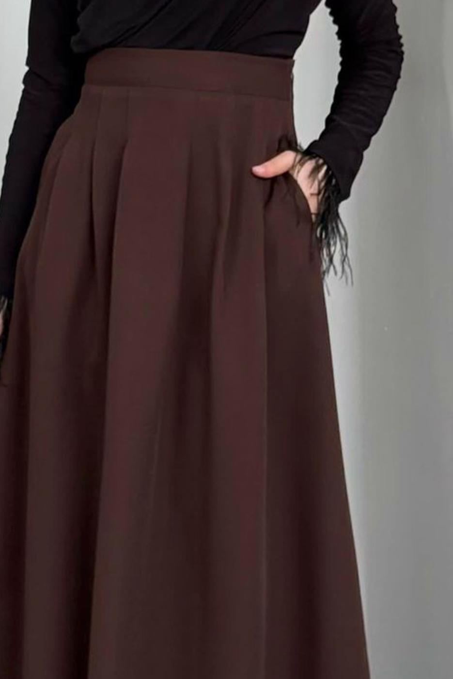 Tesettür giyim KAHVE PİLELİ CEPLİ ETEK T 2126