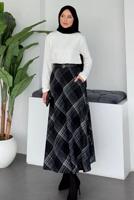 Tesettür giyim SİYAH EKOSE ETEK T 4205