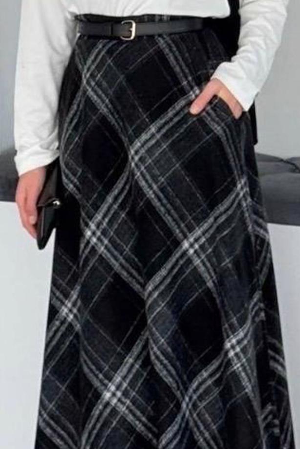 Tesettür giyim SİYAH EKOSE ETEK T 4205 - TRENDTESETTÜR