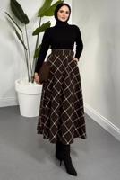 Tesettür giyim KAHVE EKOSE ETEK T 4205