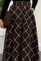 Tesettür giyim KAHVE EKOSE ETEK T 4205