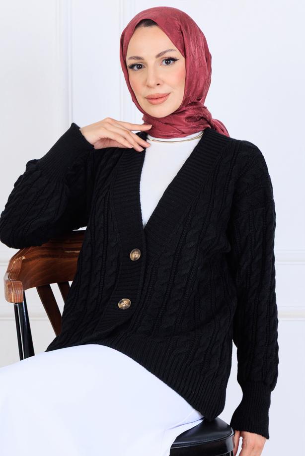 Tesettür giyim SİYAH T 0004 BN TRİKO HIRKA - TRENDTESETTÜR