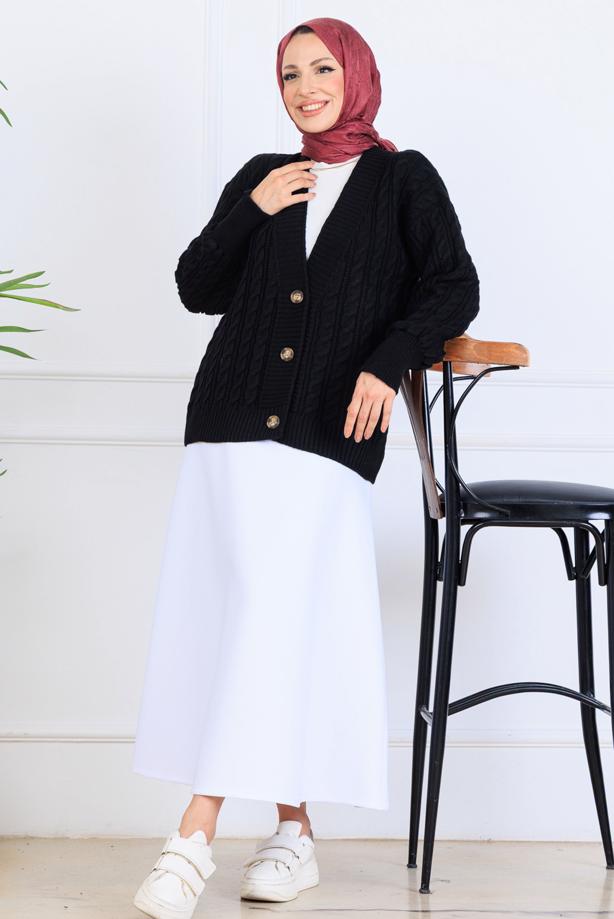 Tesettür giyim SİYAH T 0004 BN TRİKO HIRKA - TRENDTESETTÜR