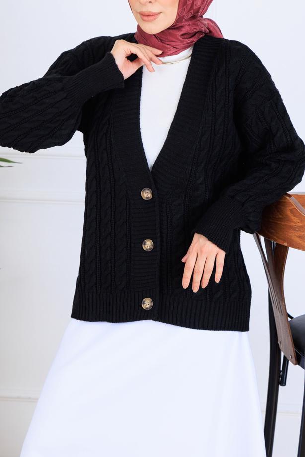 Tesettür giyim SİYAH T 0004 BN TRİKO HIRKA - TRENDTESETTÜR