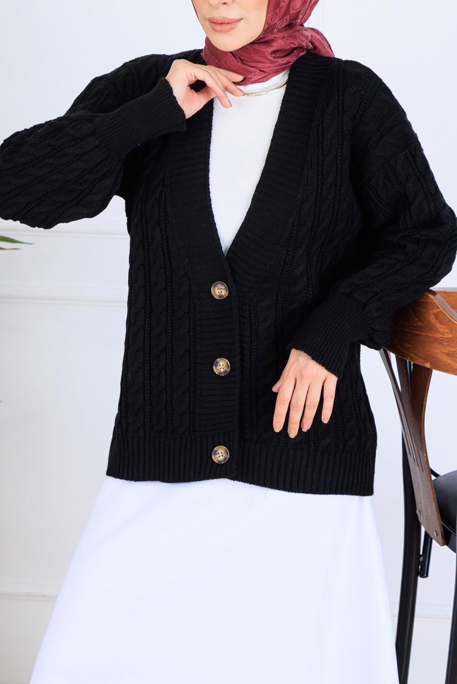 Tesettür giyim SİYAH TRİKO HIRKA T 0004