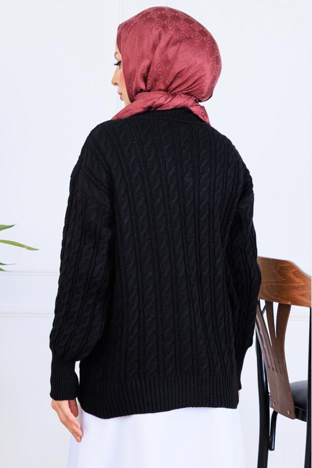 Tesettür giyim SİYAH T 0004 BN TRİKO HIRKA - TRENDTESETTÜR