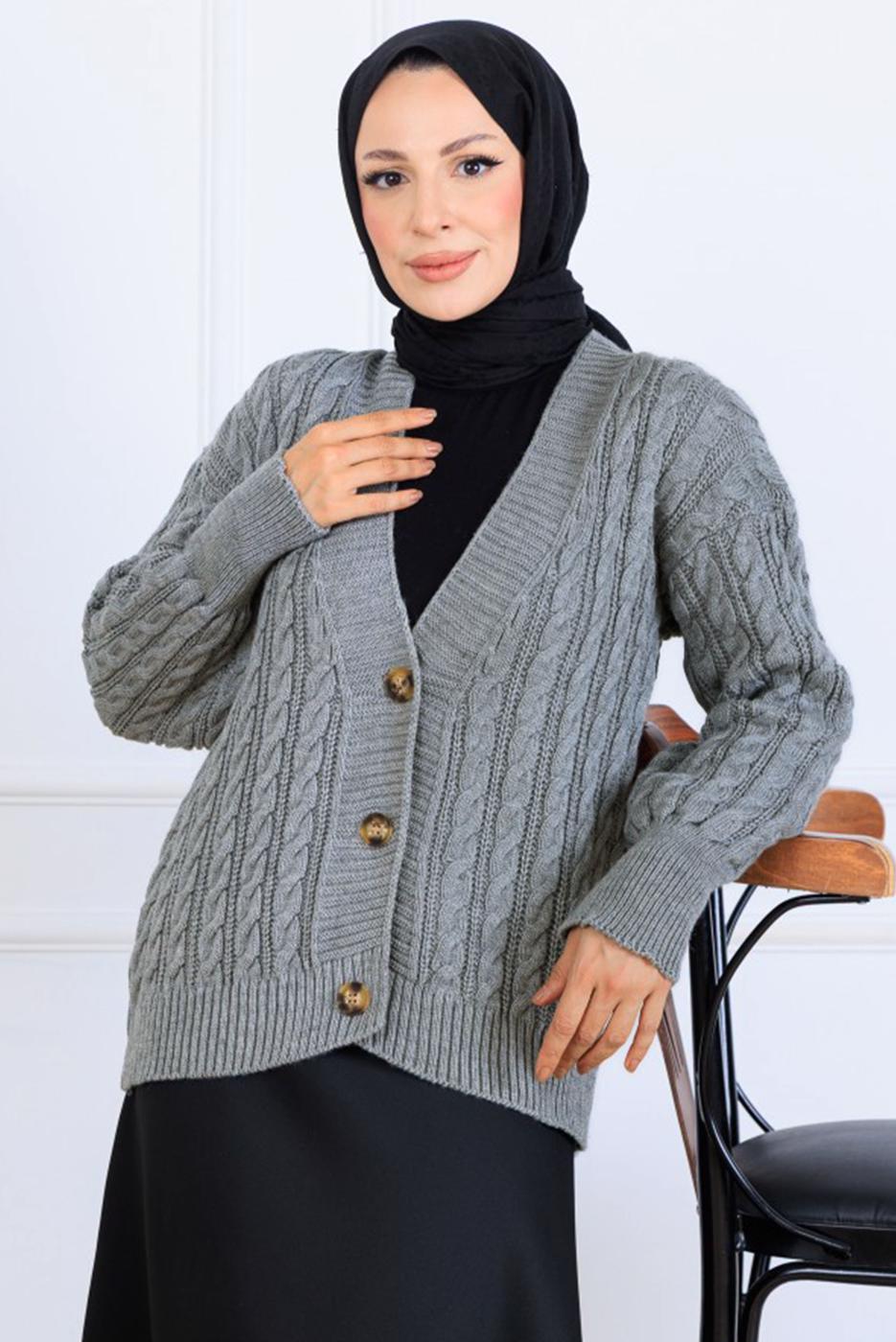 Tesettür giyim GRİ TRİKO HIRKA T 0004