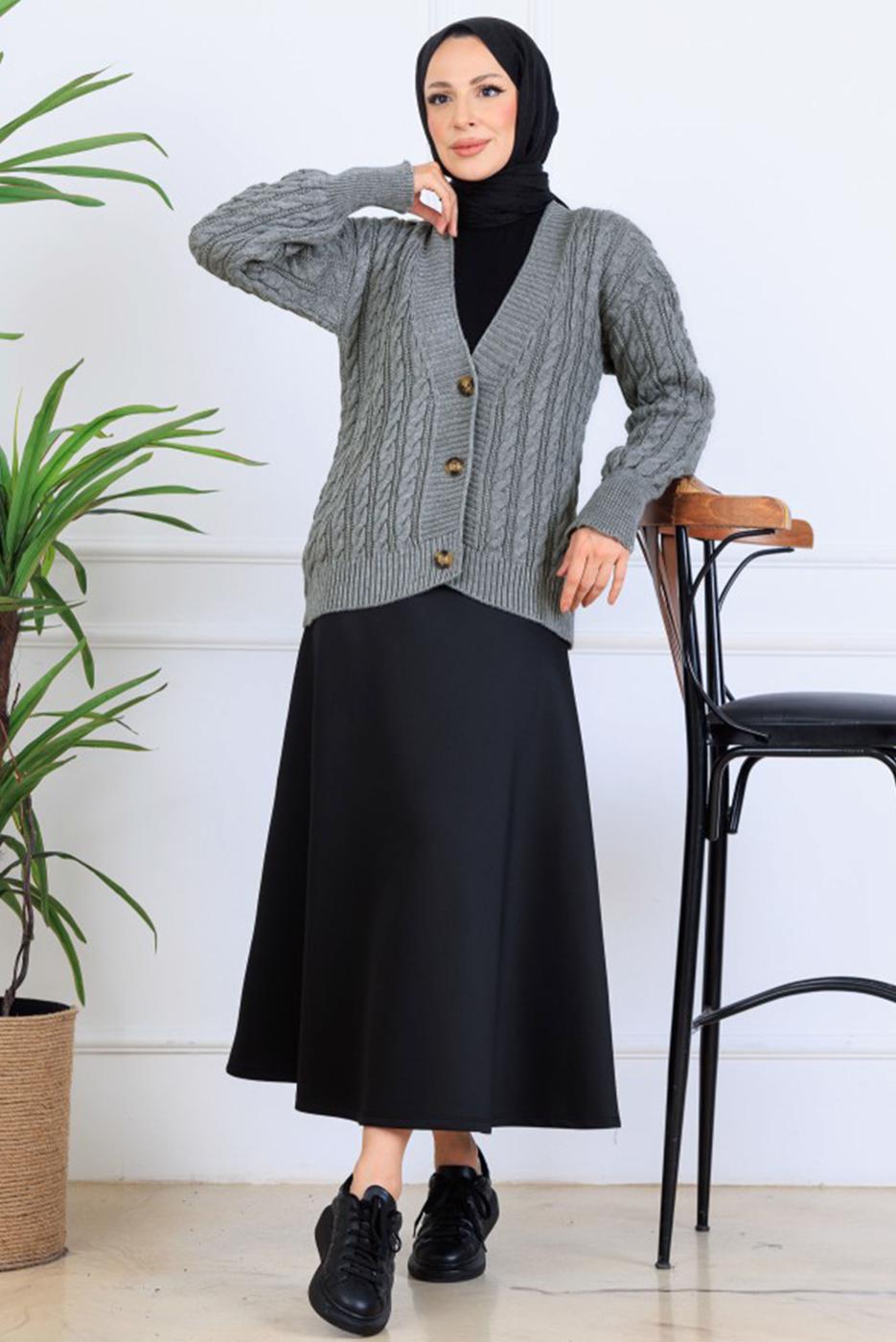 Tesettür giyim GRİ TRİKO HIRKA T 0004