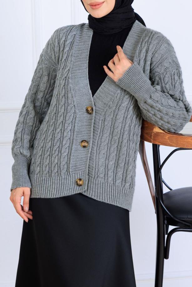 Tesettür giyim GRİ TRİKO HIRKA T 0004 - TRENDTESETTÜR