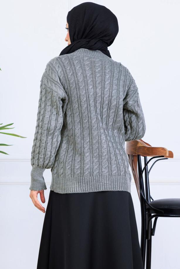 Tesettür giyim GRİ TRİKO HIRKA T 0004 - TRENDTESETTÜR