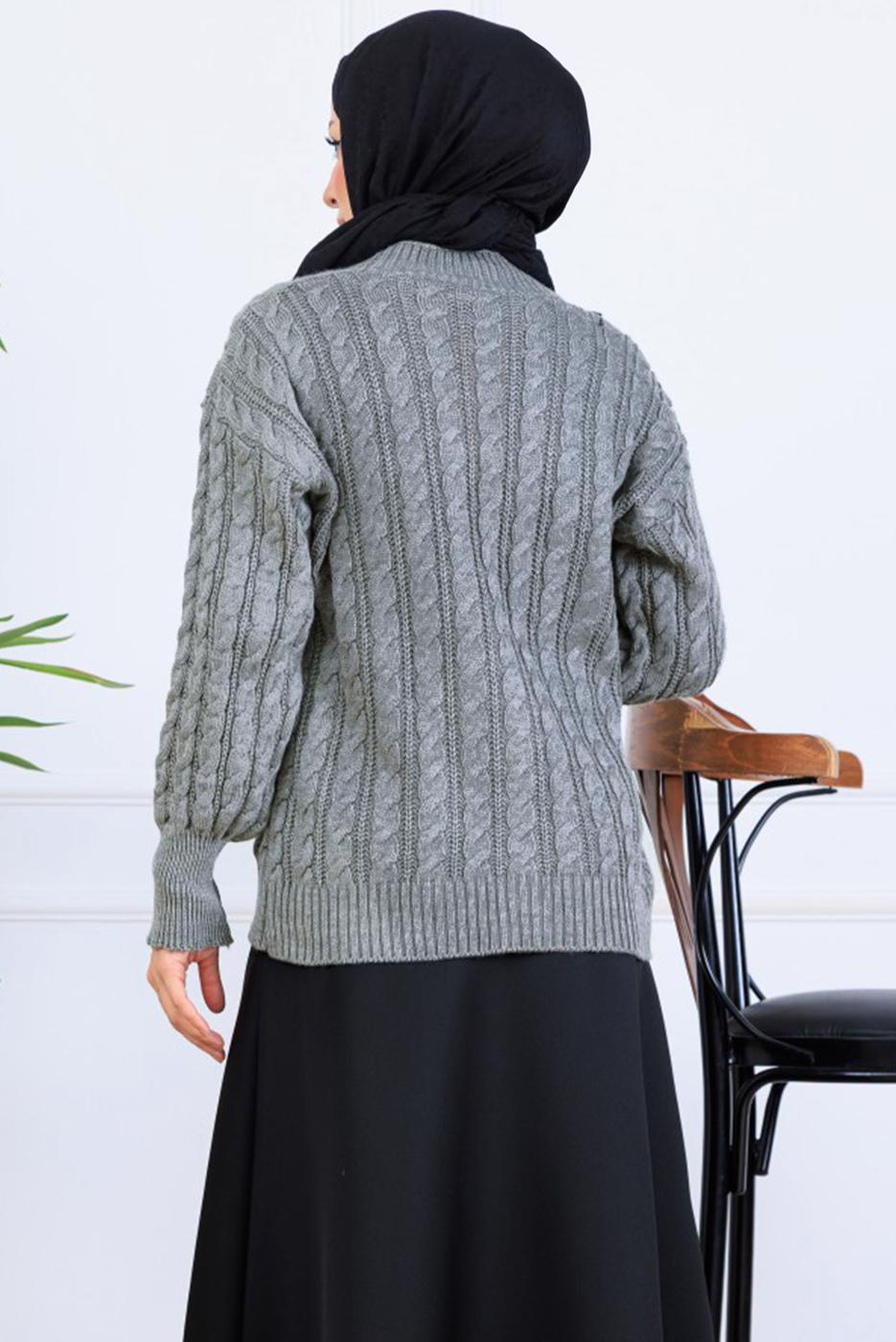 Tesettür giyim GRİ TRİKO HIRKA T 0004